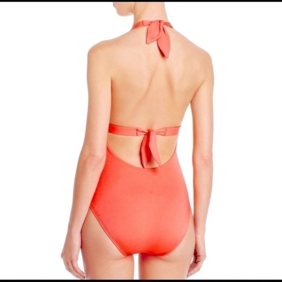 KATE Spade Lychee Orange Halter One Piece Swimsuit - Heart Buckle size Small - Picture 5 of 10
